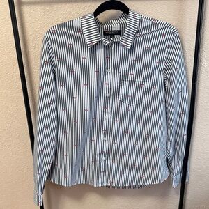 Banana Republic Striped Shirt with Cute Pink Lip Accents